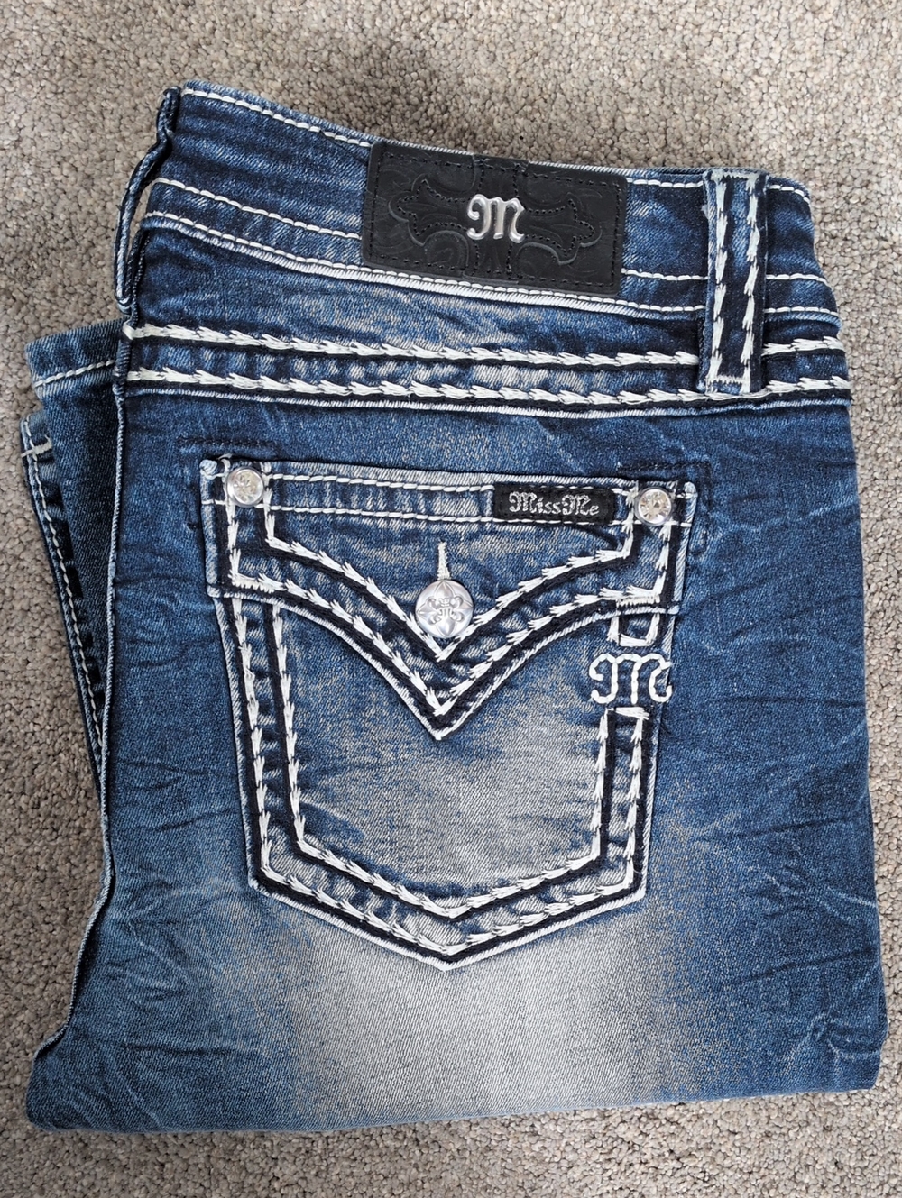 Miss Me Dark Blue Bootcut Jeans with Embroidered Pocket